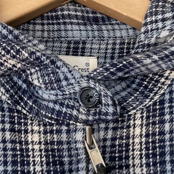 NorthCrest Size Medium Blue Plaid Flannel Hooded Shirt Shacket 90s Y2K Grunge - Picture 5 of 9